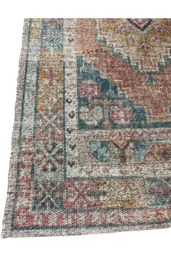 Corner view of rug - border with multi-color designs