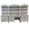 Vintage dresser with hutch for use as a bar. Painted with with find gold detailing.