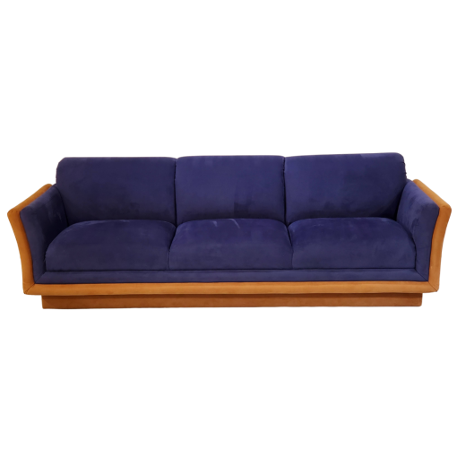 Sofa without pillows. All purple on the seating area and tan on the edge.