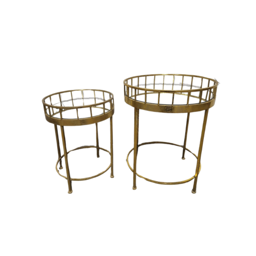 Round side table set - gold with mirror top. One 25 inches tall and one 21 inches.