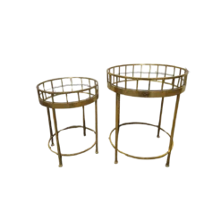 Round side table set - gold with mirror top. One 25 inches tall and one 21 inches.