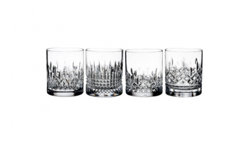 Mismatched cut glass tumblers, 4 side by side