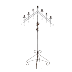 Floor standing candelabra with an inverted V at the top. Holds 7 taper candlesticks.