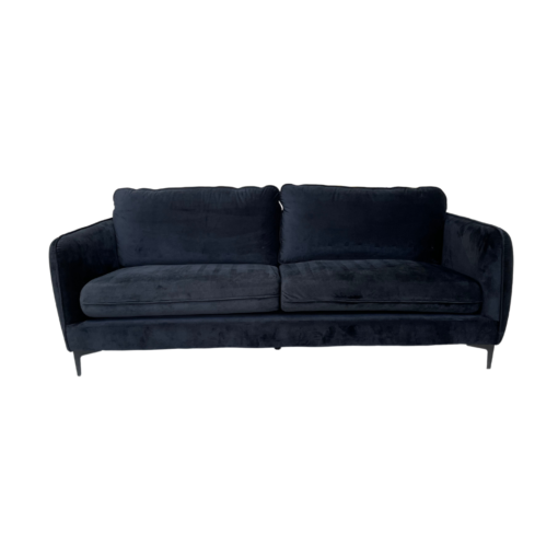 Black velvet modern sofa with two cushions and black legs