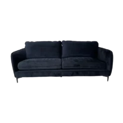 Black velvet modern sofa with two cushions and black legs