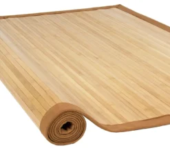 close up of bamboo rug - half of it is rolled up