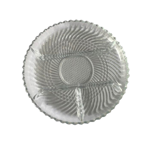 Round cut glass serving dish with dividers