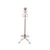Copper colored ornate floor standing candlestick. Four feet on the floor curve into 1 solid stick with curved detail at the top. Holds 1 candle.