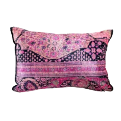 Shades of pink in whimsical curvy designs in a rectangular pillow