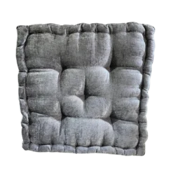 Gray square cushion with stitching on edges and 5 buttons