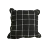 Black square pillow with white intersecting lines creating squares
