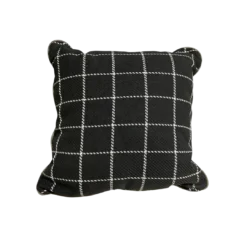 Black square pillow with white intersecting lines creating squares
