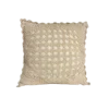 Square knit pillow in cream. Small open squares expose the pillow