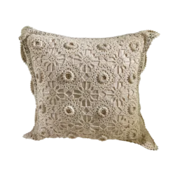 Bergamo Pillow in cream with crochet star-pattern overlay and scalloped lace trim, front view