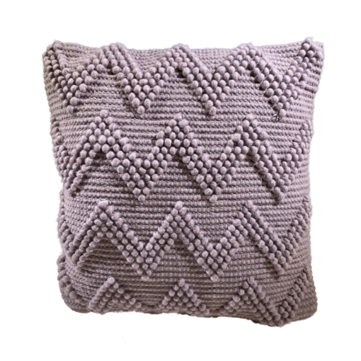 Pale purple square pillow with textured chevron stripes