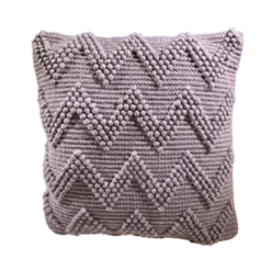 Pale purple square pillow with textured chevron stripes