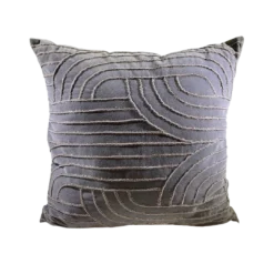 Gray velvet oversided pillow cushion with gold detailing in patterned lines