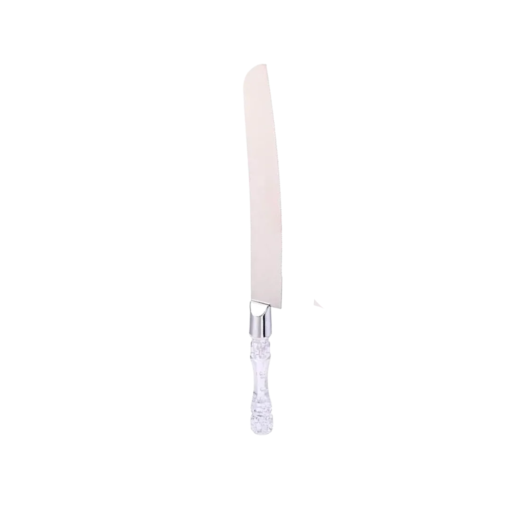 Carissa Knife WEBP Carissa Knife with clear acrylic handle and stainless steel blade, 13 inches, angled view on white background