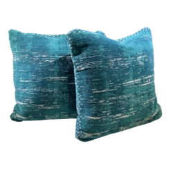 Caswel Pillow in aqua and teal chenille, 17x17 square throw pillow, front view on white background