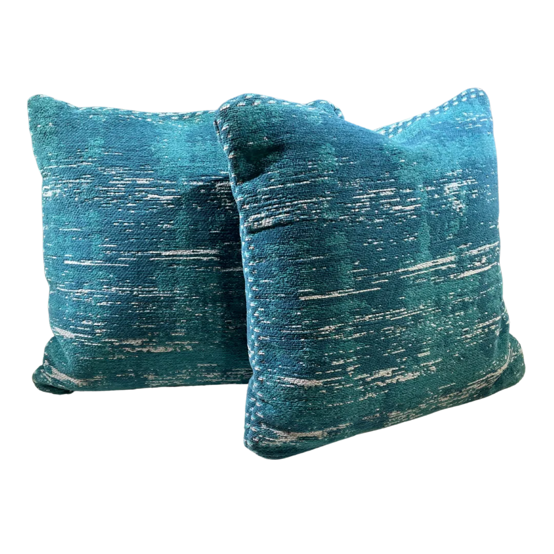 Caswel Pillow WEBP Caswel Pillow in aqua and teal chenille, 17x17 square throw pillow, front view on white background