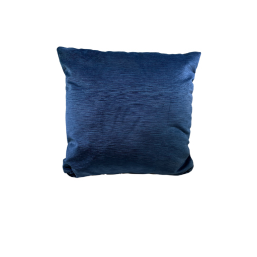 Navy blue square pillow with velvet fabric that features soft lines