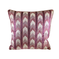 Oversized square pillow cushion with chevron stripes in shades of pink. Darker pink parallel lines between chevrons.