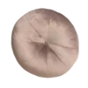 Oversized light pink round velvet pillow cushion with a button in the middle.