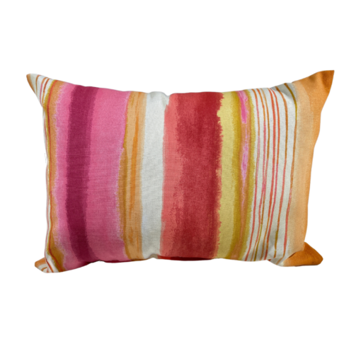 Rectangular pillow with pink, amber, white, purple stripes