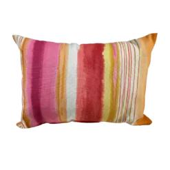 Rectangular pillow with pink, amber, white, purple stripes