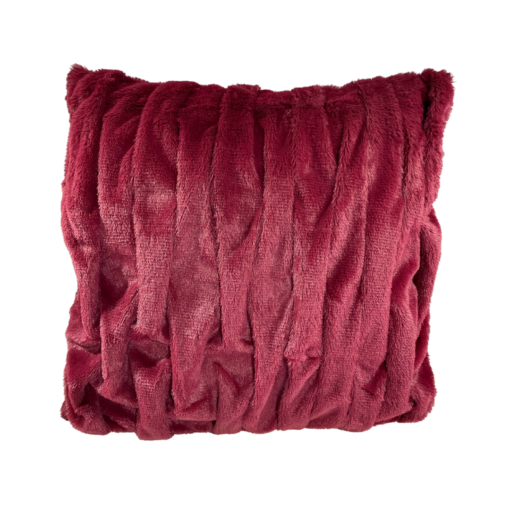 Burgundy square pillow with furry fabric