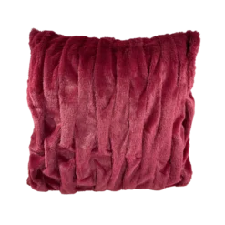 Burgundy square pillow with furry fabric