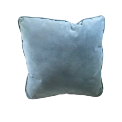 Light sky blue 18 x 18 velvet accent pillow on display