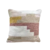White square pillow with tan, amber, and coral blocks of color.