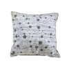 Square white pillow with solid gray and open gray circles connected by thin lines