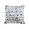 Square white pillow with solid gray and open gray circles connected by thin lines