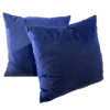 Navy velvet square pillows with a white background