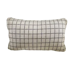 Rectangular off white pillow with gray vertical and horizontal stripes creating squares