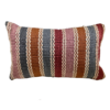 Rectangular pillow with bold stripes in pink, orange, blue, and burgandy