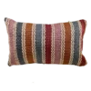 Rectangular pillow with bold stripes in pink, orange, blue, and burgandy