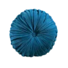 Blue round velvet pillow with button in the middle