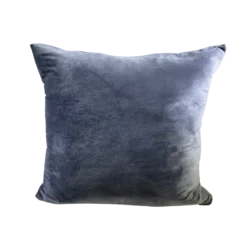 A blue gray velvet square pillow