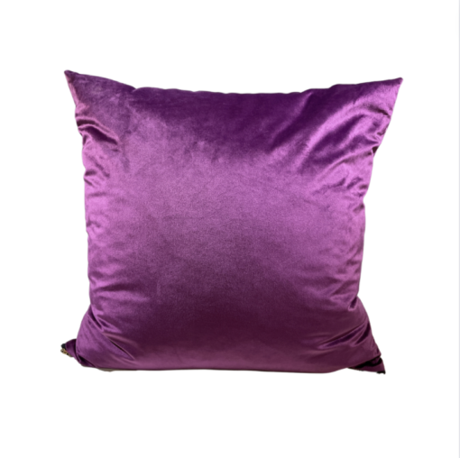 Bright purple velvet square pillow.