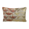 Rectangular pillow with gold shapes on the right and abstract bird designs on the left.