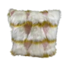 Furry square pillow with white squares and amber and pink in between the squares