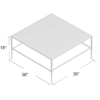 dimensions of the square coffee table - 36 inches square and 18 inches tall.