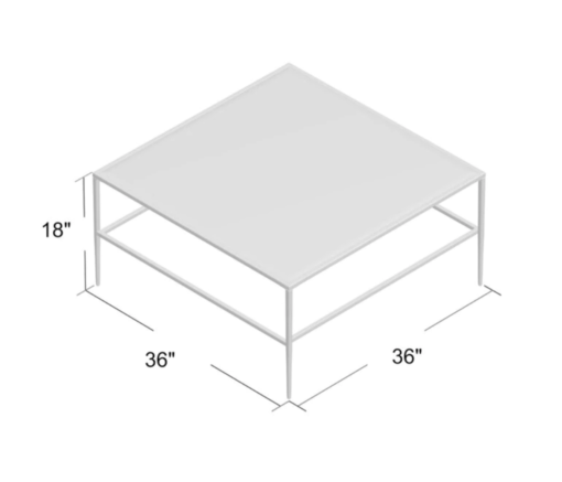 dimensions of the square coffee table - 36 inches square and 18 inches tall.