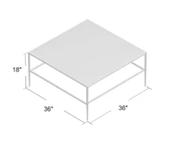 dimensions of the square coffee table - 36 inches square and 18 inches tall.
