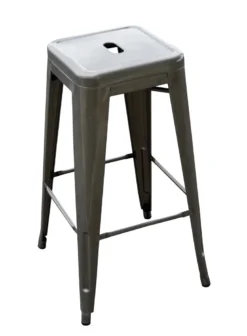 Metal Counter Stool - industrial matte gunmetal bar stool with square seat for rent in Indianapolis
