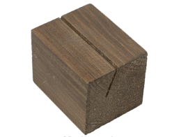 Dark wood block with an angled slit for holding signs