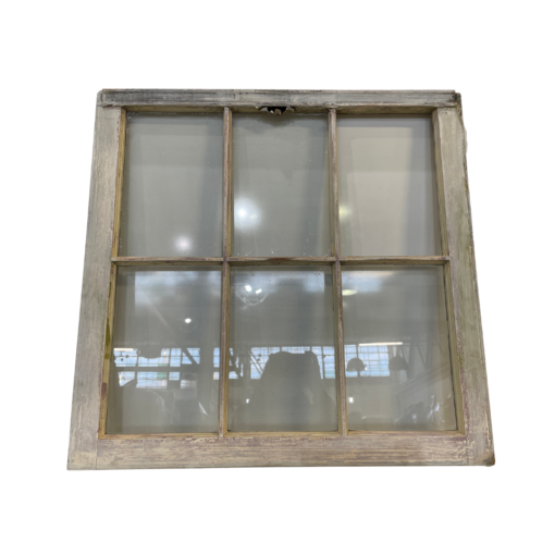 Vintage window with off white distressed frame and 6 panes